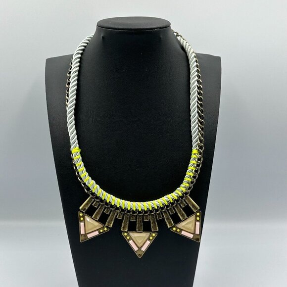 3/$30 Sugarfix Necklace Bronze Geometric Triangle Collar Pendant Neon Colors - Picture 2 of 10